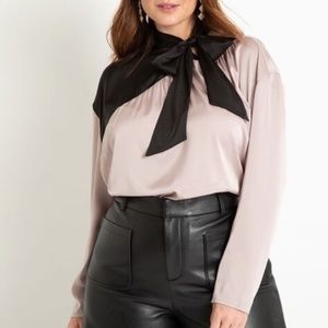 Eloquii Colorblocked Tie Neck Blouse